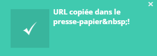 Modalité de confirmation qui dit "url copié dans le presse-papiers".