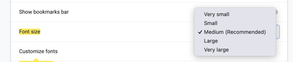 Font settings in Chrome