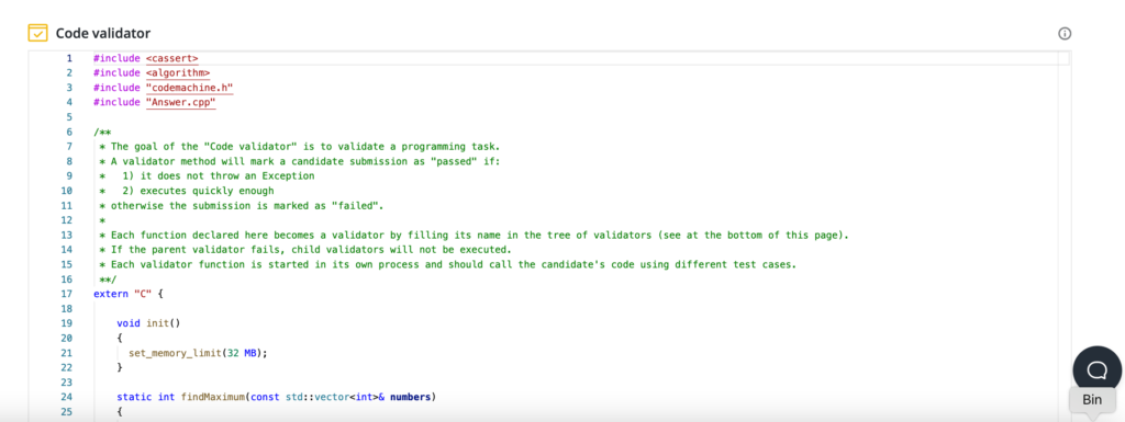Code validator screen with some code displayed.
