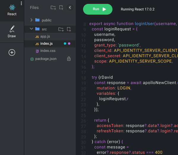 CoderPad's multi-file code editor screenshot