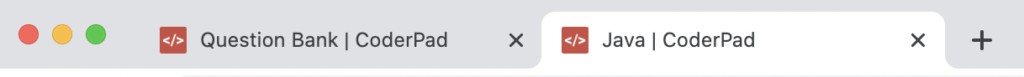 Browser tabs are shown, one is labeled "Question Bank | CoderPad" and the other is "Java | CoderPad".