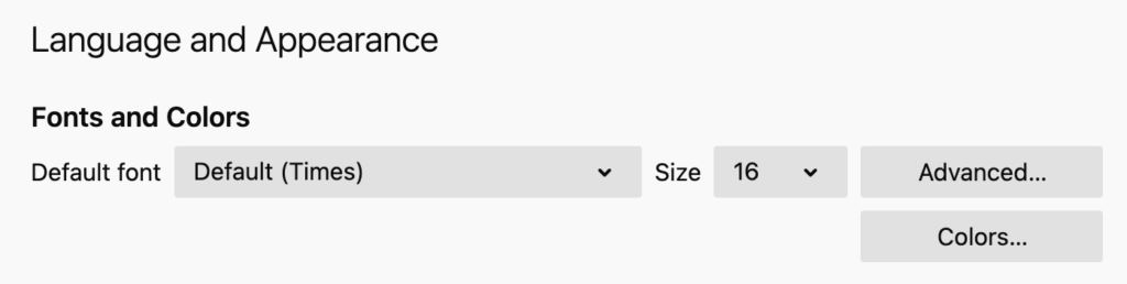 Font settings in Firefox