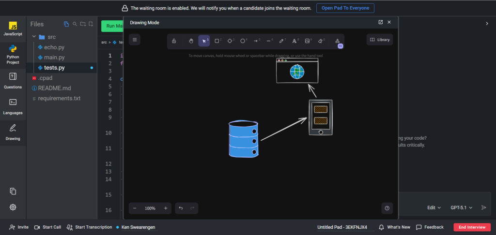 The draw button is highlighted on the right, and the draw mode screen is shown in the middle of the pad.
