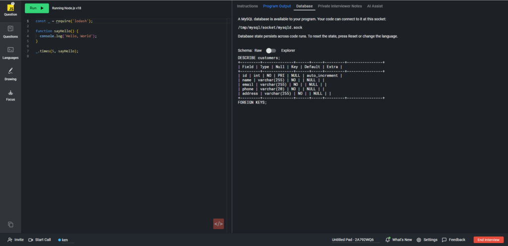 Un pad avec l'onglet des bases de données et l'impression montrée dans la fenêtre de droite.