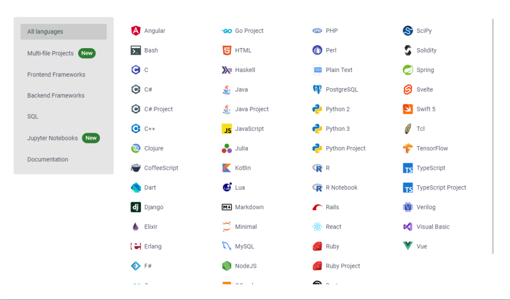 The language selection list is shown.