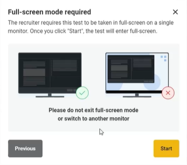 Screenshot of the full screen mode dialog