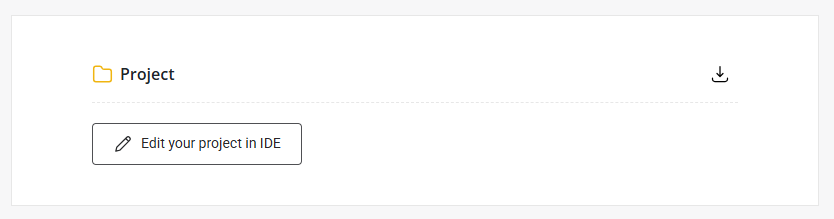 Capture d'écran de l'interface de CoderPad dans la section "Questions". Une case en surbrillance intitulée "Projet" comprend une icône de dossier et un bouton intitulé "Modifier votre projet dans l'IDE". En dessous, le panneau "Paramètres" affiche des champs : Domaine défini sur Node.js, Difficulté définie sur Facile, Durée 40 minutes, Points 200, et Équipe définie sur CoderPad Inc.