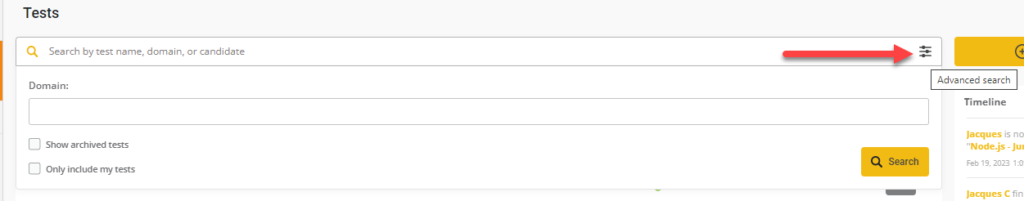 The advanced search icon is highlighted at the right side of the search bar.