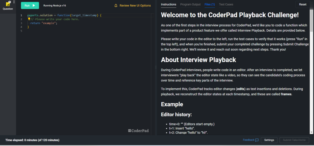 The take home project pad with code on the left side and instructions on the right side.