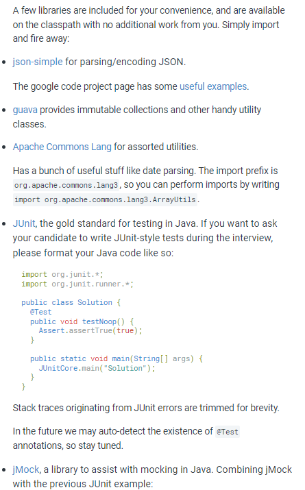 Language testing information for Java.