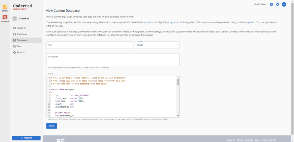 La nouvelle fenêtre de la base de données personnalisée. Il y a des champs pour le titre, la langue et la description.