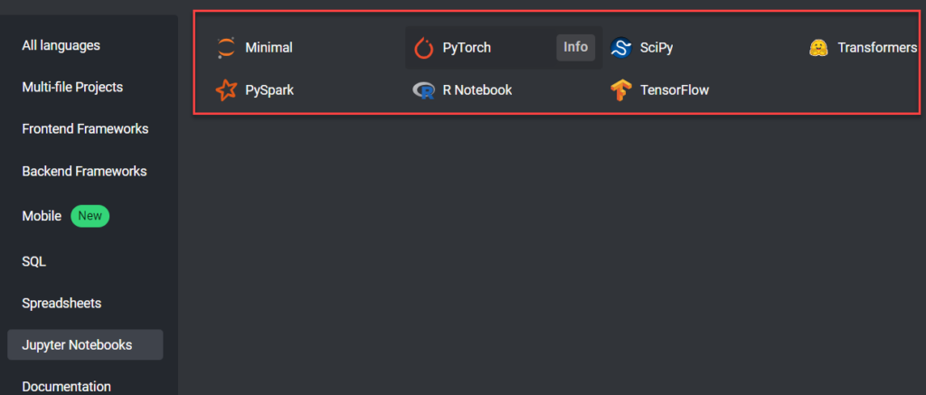 The language menu is shown in a pad and the notebooks section is highlighted.