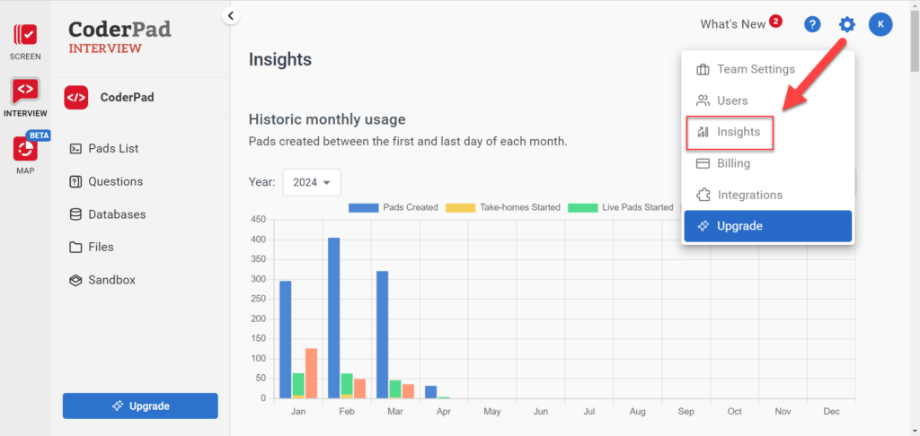the "insights" option is highlighted in that drop-down menu.