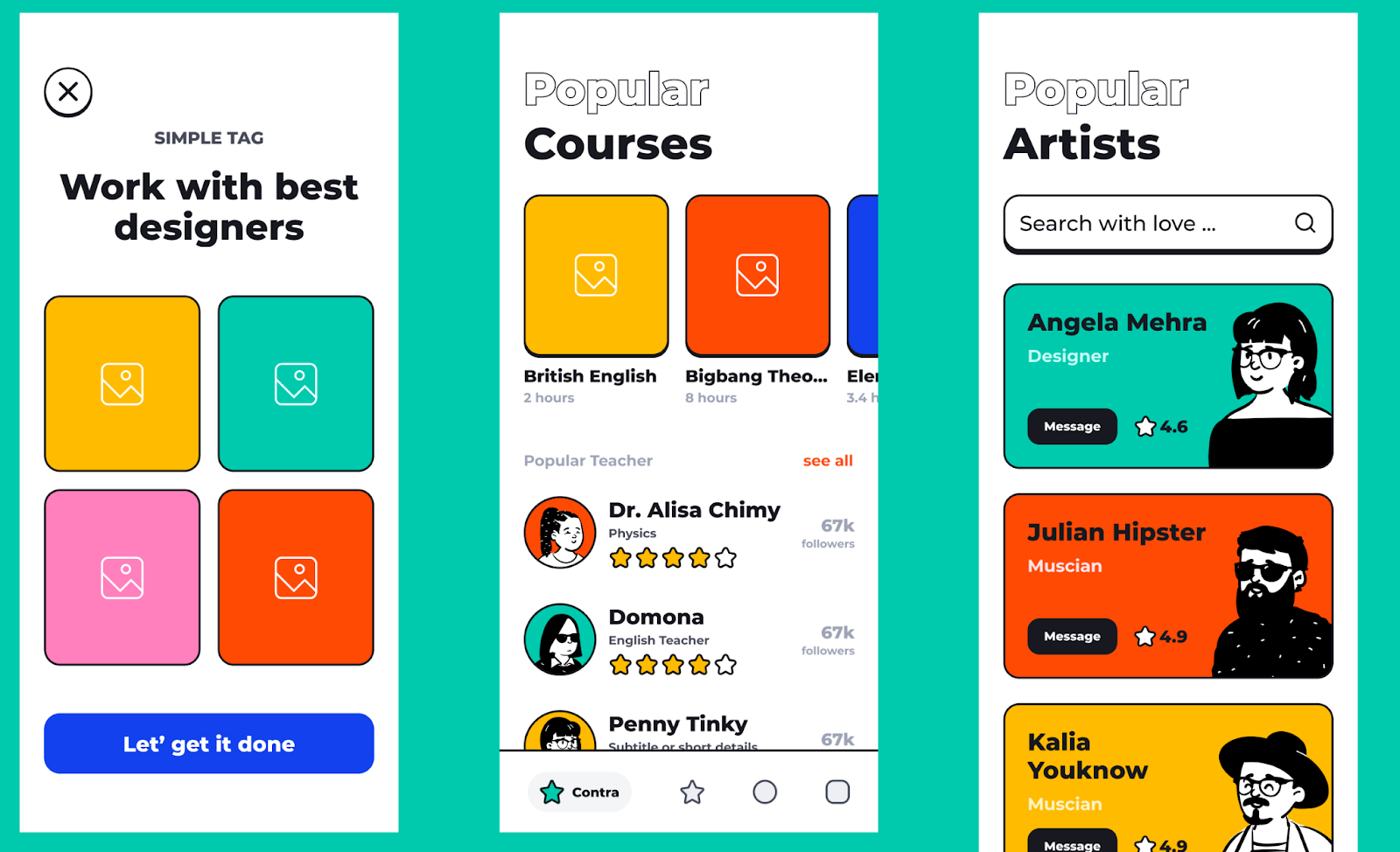 A Figma mockup for a design course app