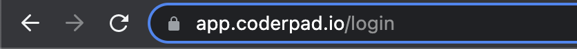 Browser url bar with "app.coderpad.io/login" displayed.