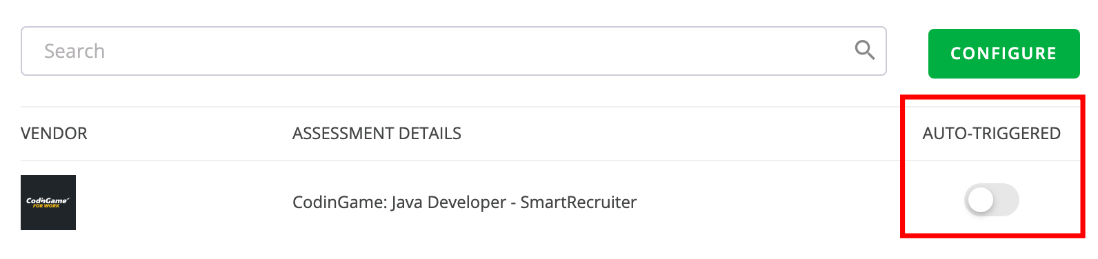 A Screen assessment row with a column labelled "auto-triggered" on the right.