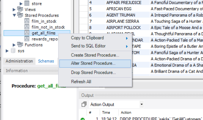 MySQL Workbench Altering Stored Procedure Step An image showing stored procedures in the MySQL Workbench GUI Navigation pane.