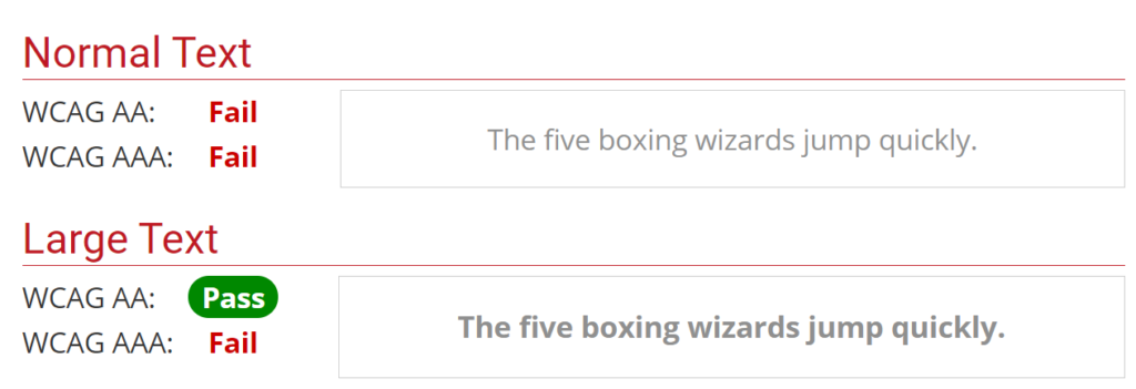 Light grey text passing AA for large text, but not small text